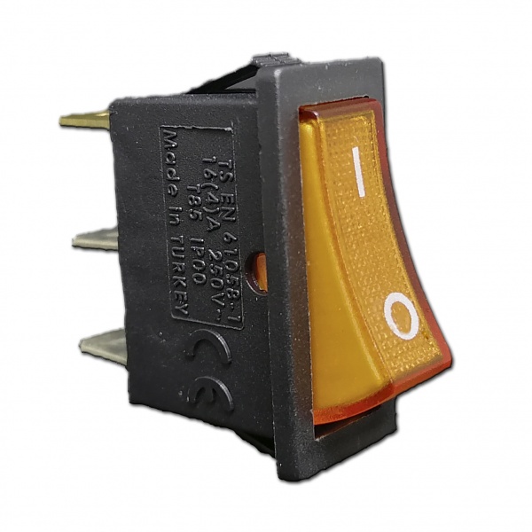 Выключатель компактный одноклавишный с подсветкой EMAS жёлтый. РИТЕТ