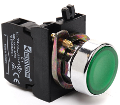 Кнопка с подсветкой-светодиод  зеленая  (1НО) 12-30 В перем. и пост. тока, IP 65 металл. РИТЕТ