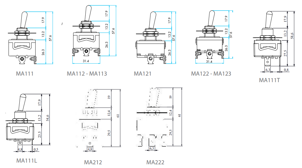 Ма2390301. Тумблер Emas on-on ma112, 250в, 16а. Ma112. Тумблер Emas on-off-on, 250в, 16а. Ma113. Ma121 — тумблер on-off (2 группы контактов). Микропереключатель Emas mn2pum9